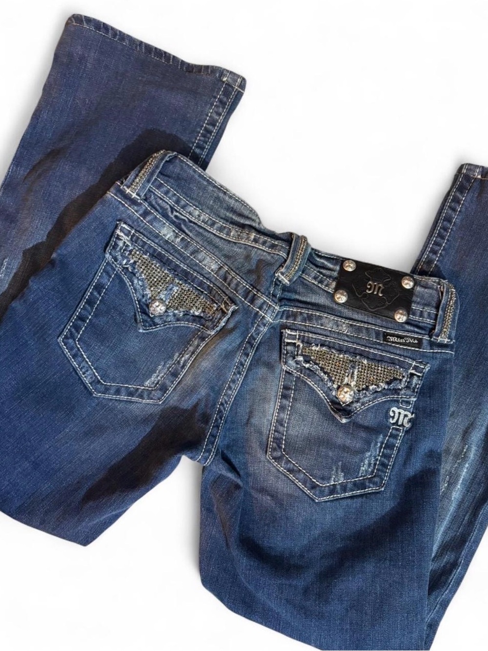 Miss Me Blue Denim Jeans with Rhinestone Embellished Back Pockets